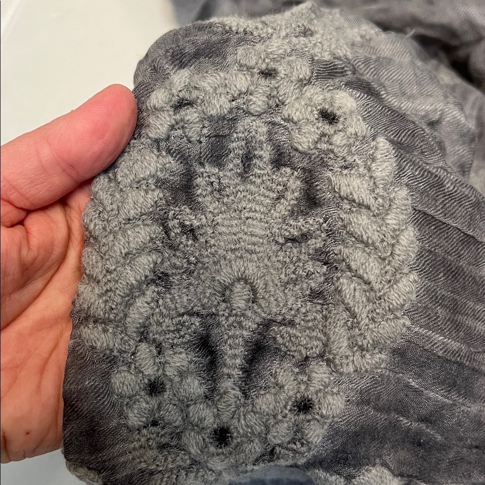 DONCASTER GRAY SOFT EMBROIDERED LARGE SCARF - Picture 8 of 8